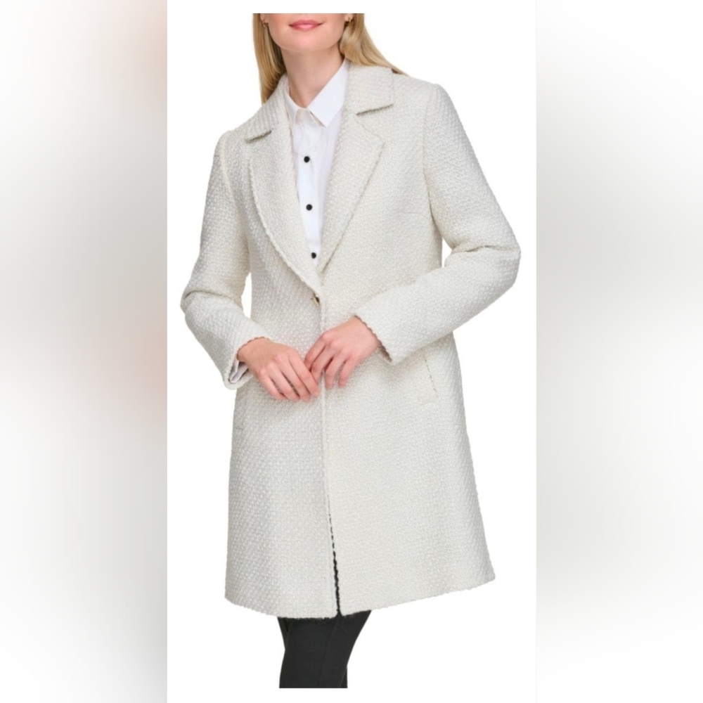 Karl Lagerfeld Paris Tweed Wool Blend White Button Blazer Coat Jacket - Large L